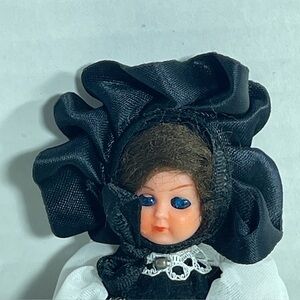 Plastic Swiss Doll Vintage 6"  Traditional Outfit  Sleepy Blue Eyes Brown Hair